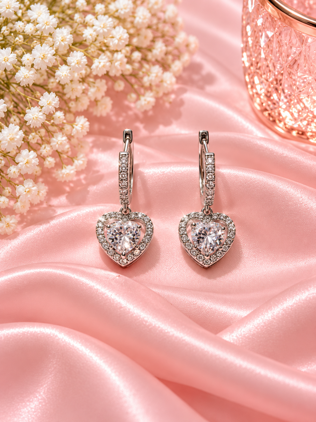 Opaluxe Silver Heart Crystal Drop Earrings