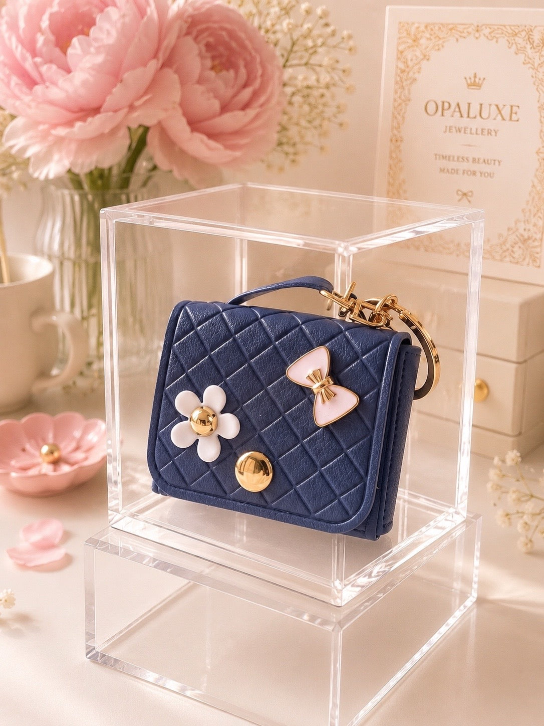 Quilted Mini Handbag Key Charm