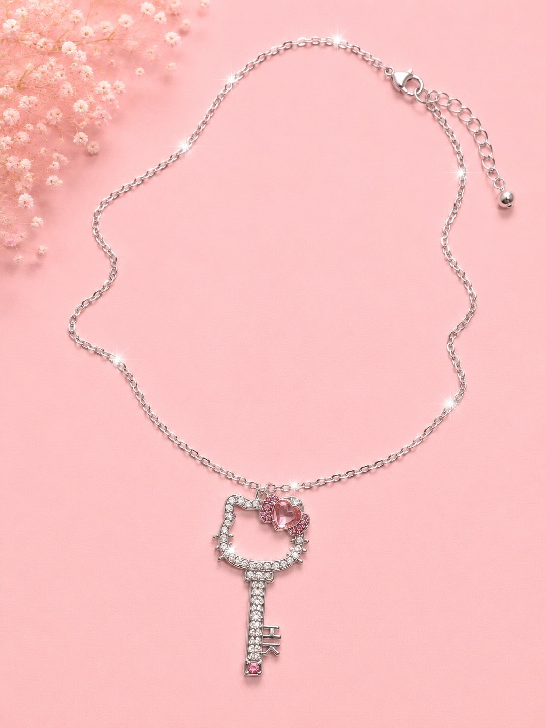 Crystal Kitty Key Necklace