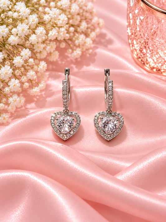 Opaluxe Silver Heart Crystal Drop Earrings