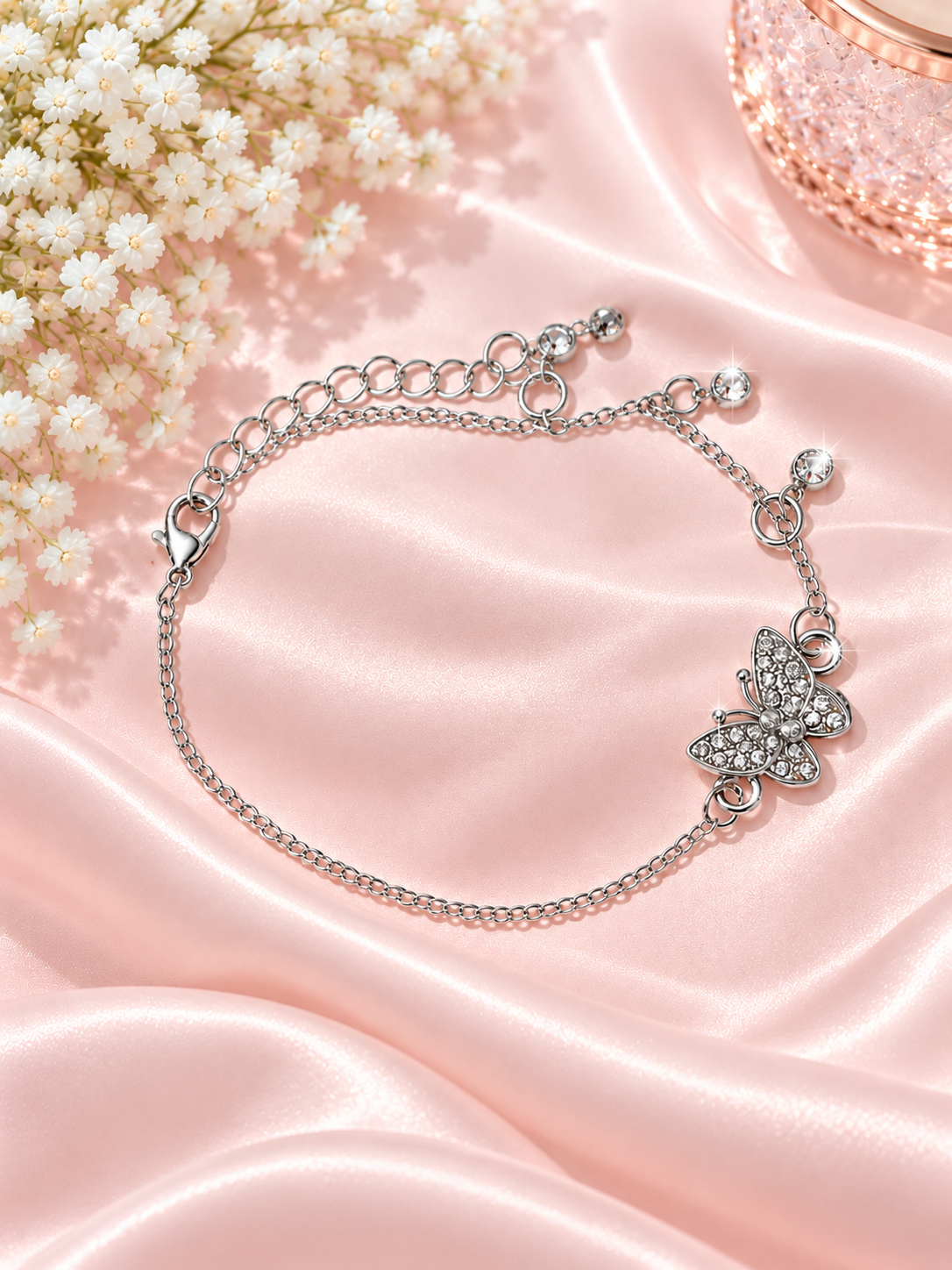 Opaluxe - Silver Crystal Butterfly Anklet