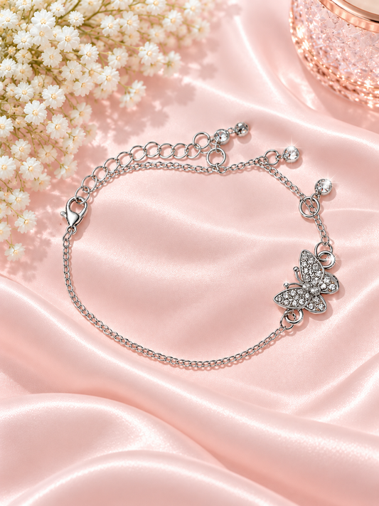 Opaluxe - Silver Crystal Butterfly Anklet