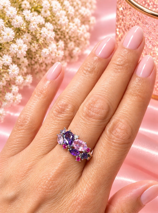 Opaluxe Amethyst Floral Crystal Ring