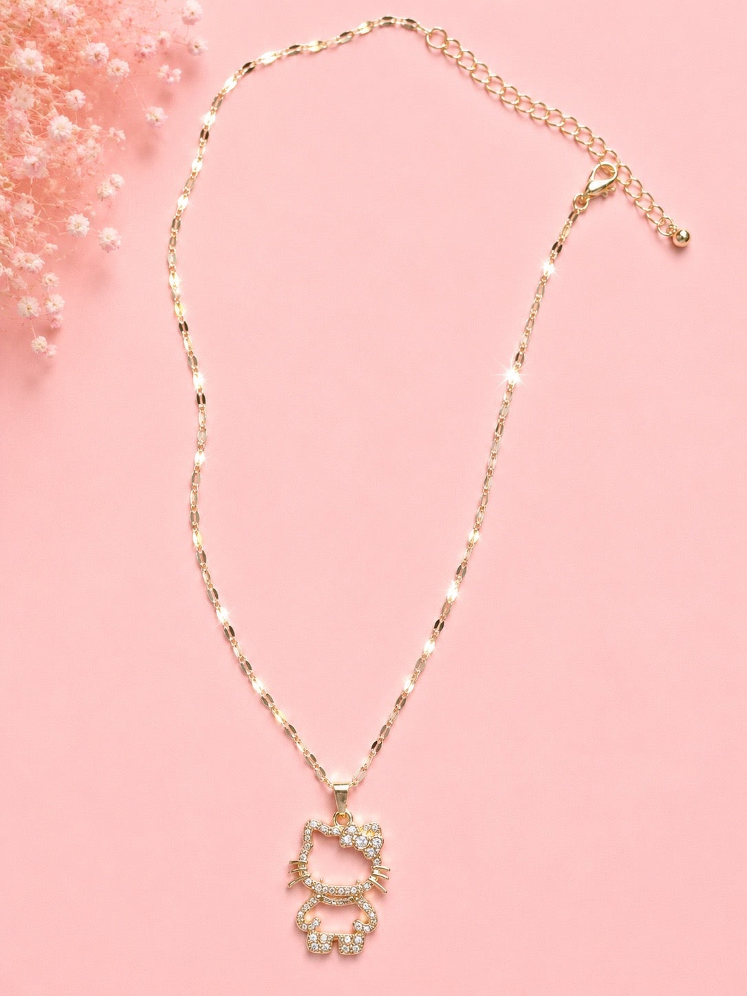 Crystal Kitty Outline Necklace