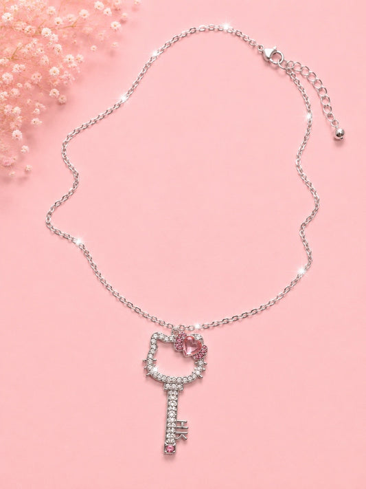 Crystal Kitty Key Necklace