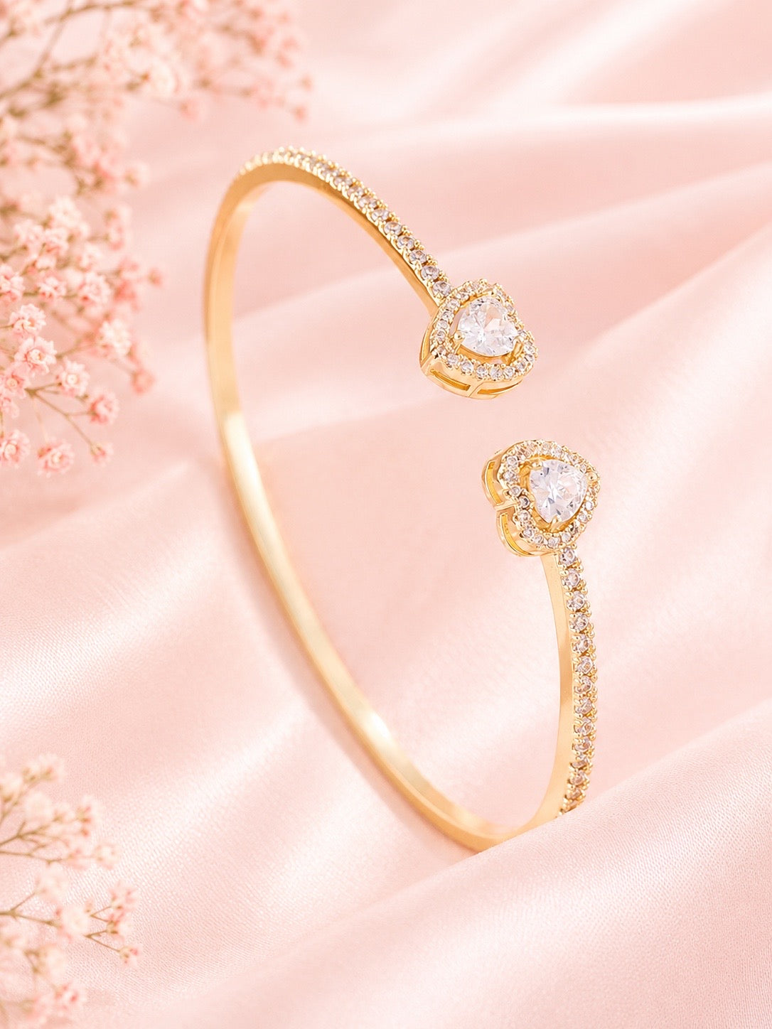 Crystal Heart Open Cuff Bracelet