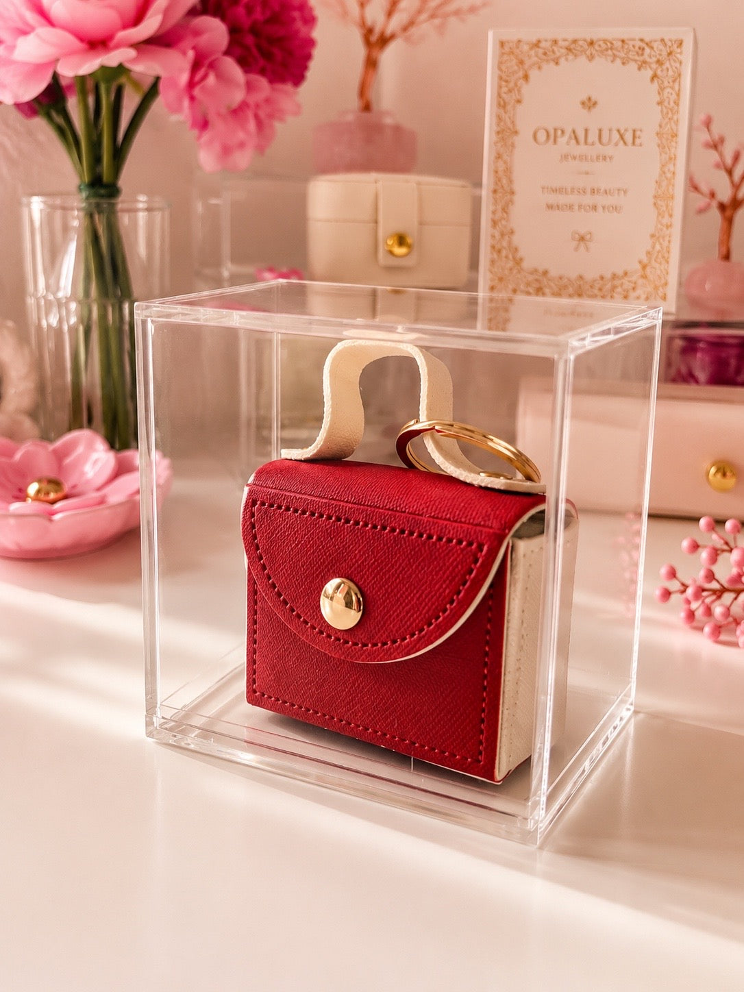 Mini Satchel Key Charm – Red & White