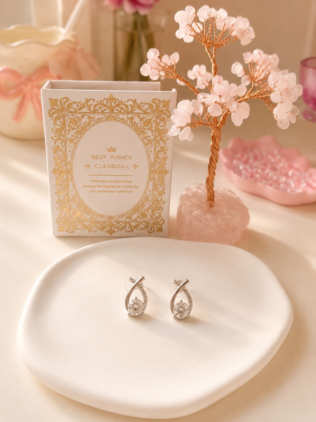 Silver Crystal Twist Stud Earrings