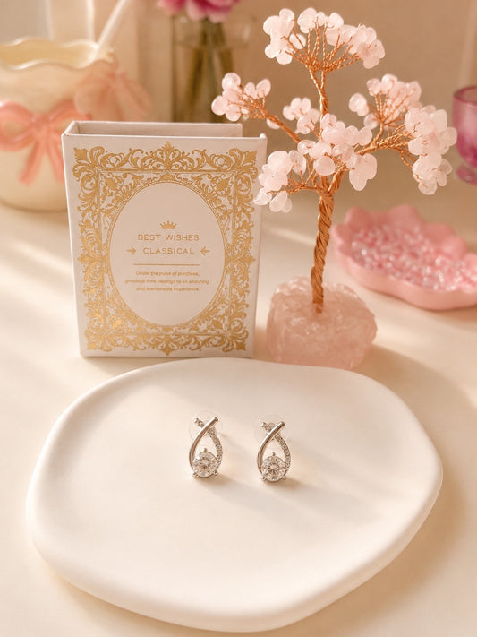 Silver Crystal Twist Stud Earrings