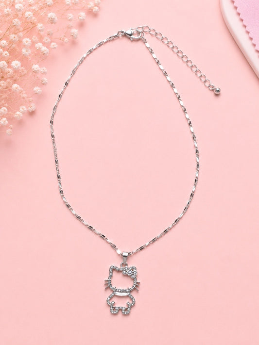 Crystal Kitty Outline Necklace