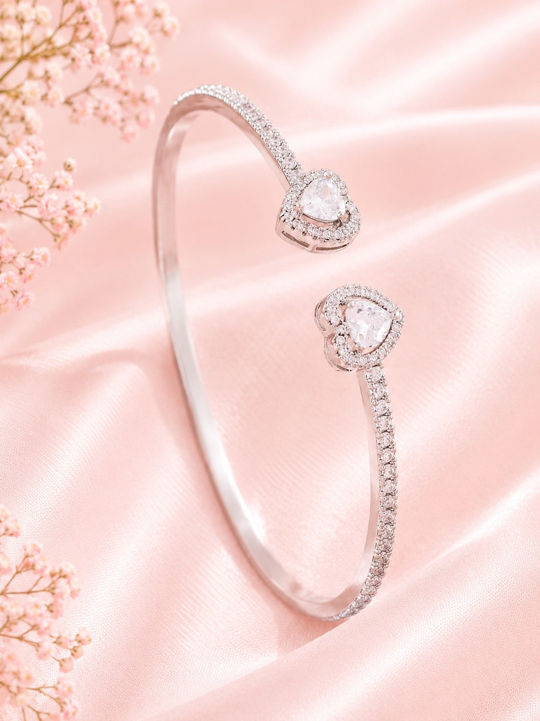 Crystal Heart Open Cuff Bracelet