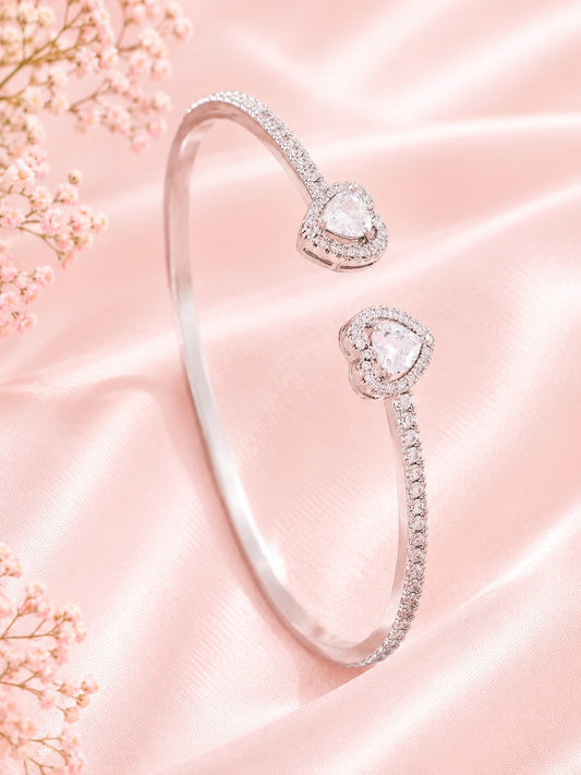 Crystal Heart Open Cuff Bracelet
