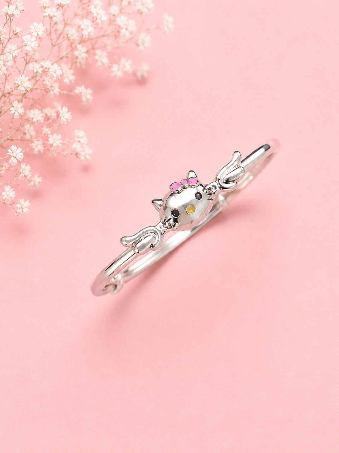 Hello Kitty Inspired Silver Bangle Bracelet