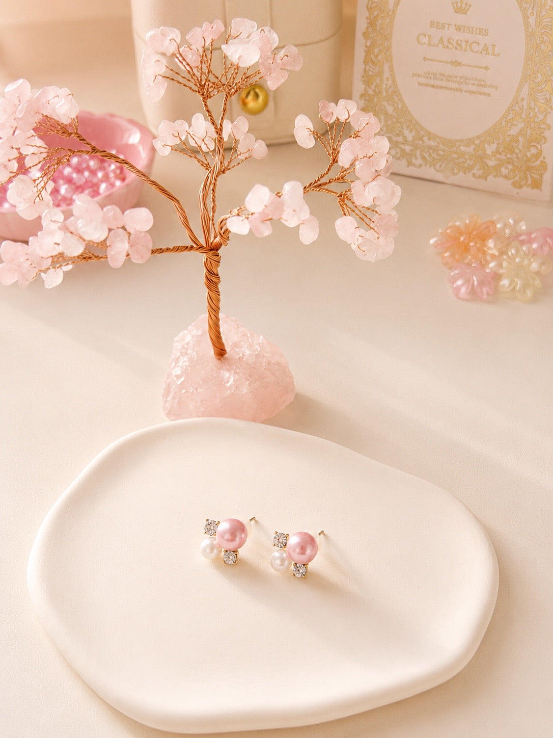 Pink Pearl Blossom Stud Earrings