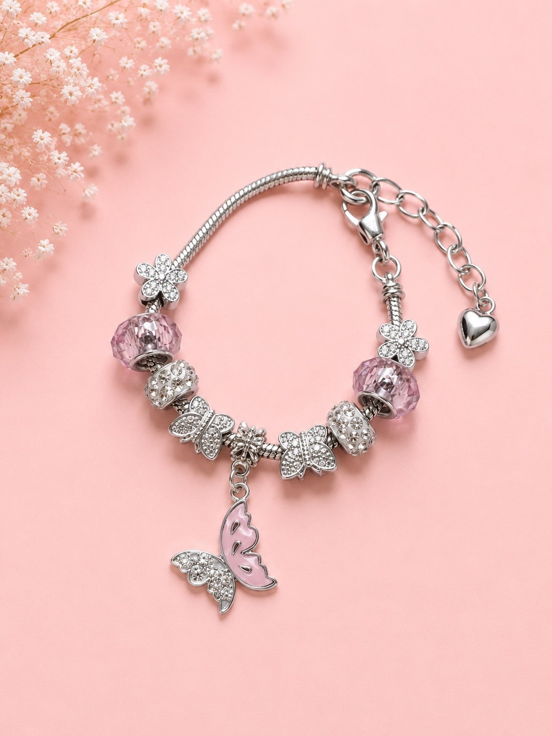 Pink Butterfly Charm Bracelet